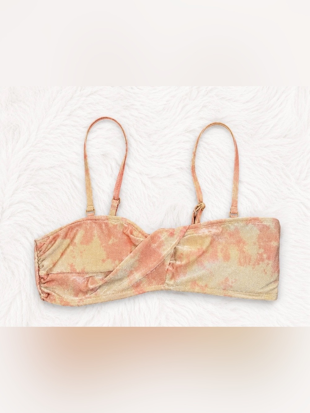 Ibiza Swimwear Bikini Top XS Peach Tie Dye Ruched Adjustable Bandeau Beach Boho
